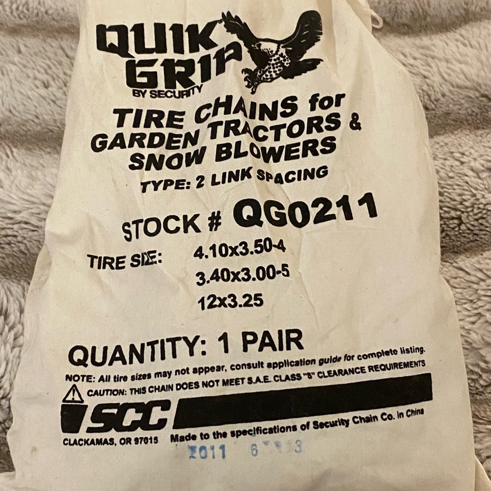 Quik Grip Tire Chains for Garden Tractors and Snow Blowers QG0211